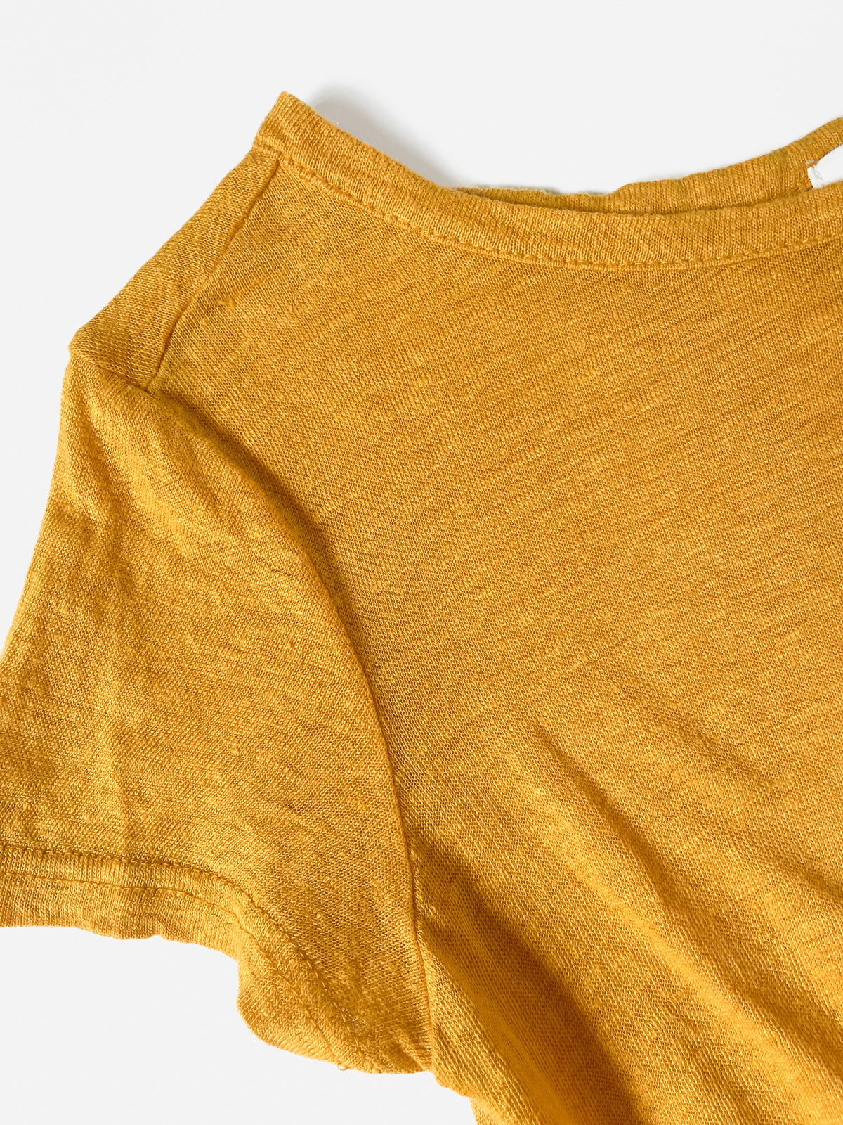 Mustard Mango Yellow Slub Jersey Twist Knot Front Cropped Baby Tee
