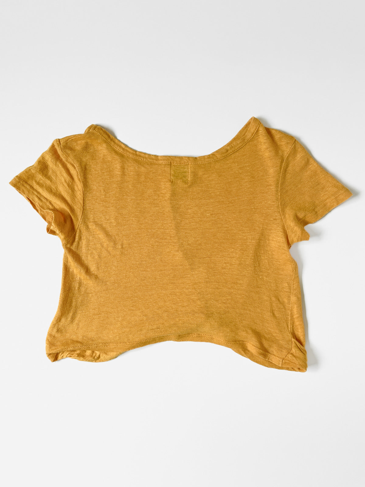 Mustard Mango Yellow Slub Jersey Twist Knot Front Cropped Baby Tee