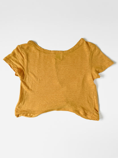 Mustard Mango Yellow Slub Jersey Twist Knot Front Cropped Baby Tee