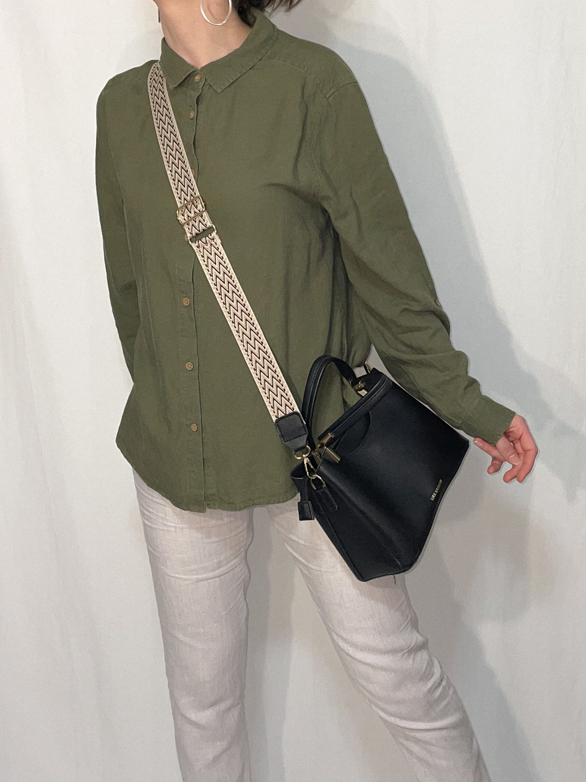 Linen Blend Khaki Button Up Shirt