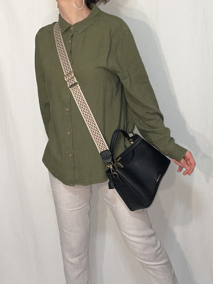 Linen Blend Khaki Button Up Shirt