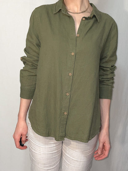 Linen Blend Khaki Button Up Shirt