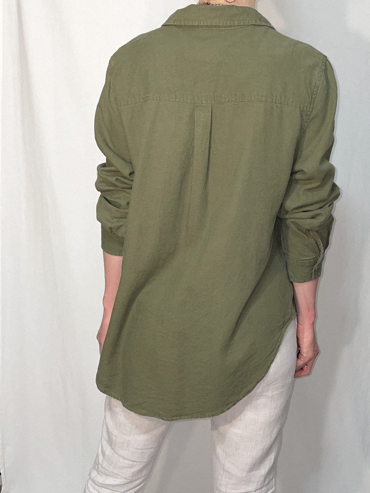 Linen Blend Khaki Button Up Shirt