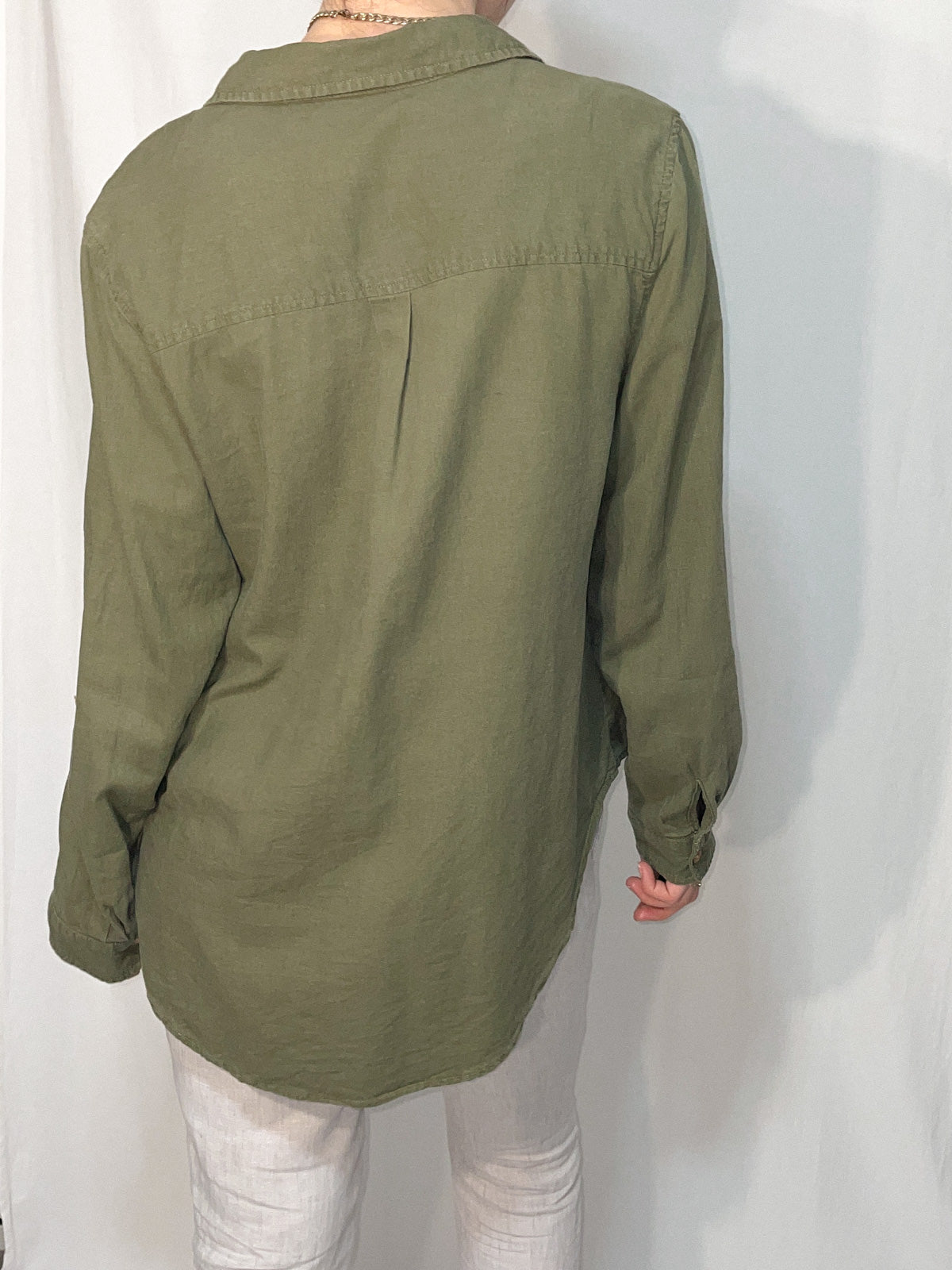 Linen Blend Khaki Button Up Shirt