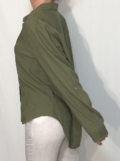 Linen Blend Khaki Button Up Shirt