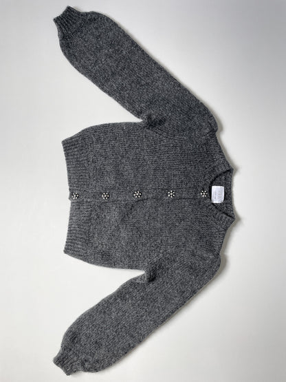 Charcoal Knit Balloon Sleeve Statement Button Cardigan