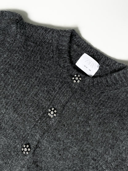 Charcoal Knit Balloon Sleeve Statement Button Cardigan