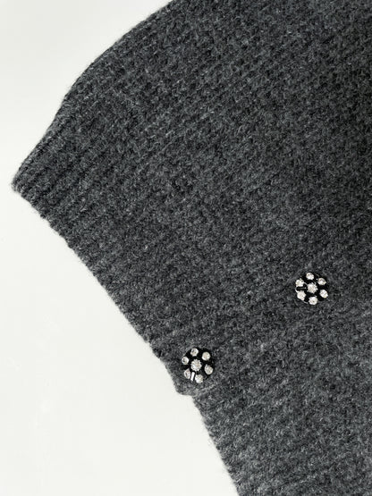 Charcoal Knit Balloon Sleeve Statement Button Cardigan