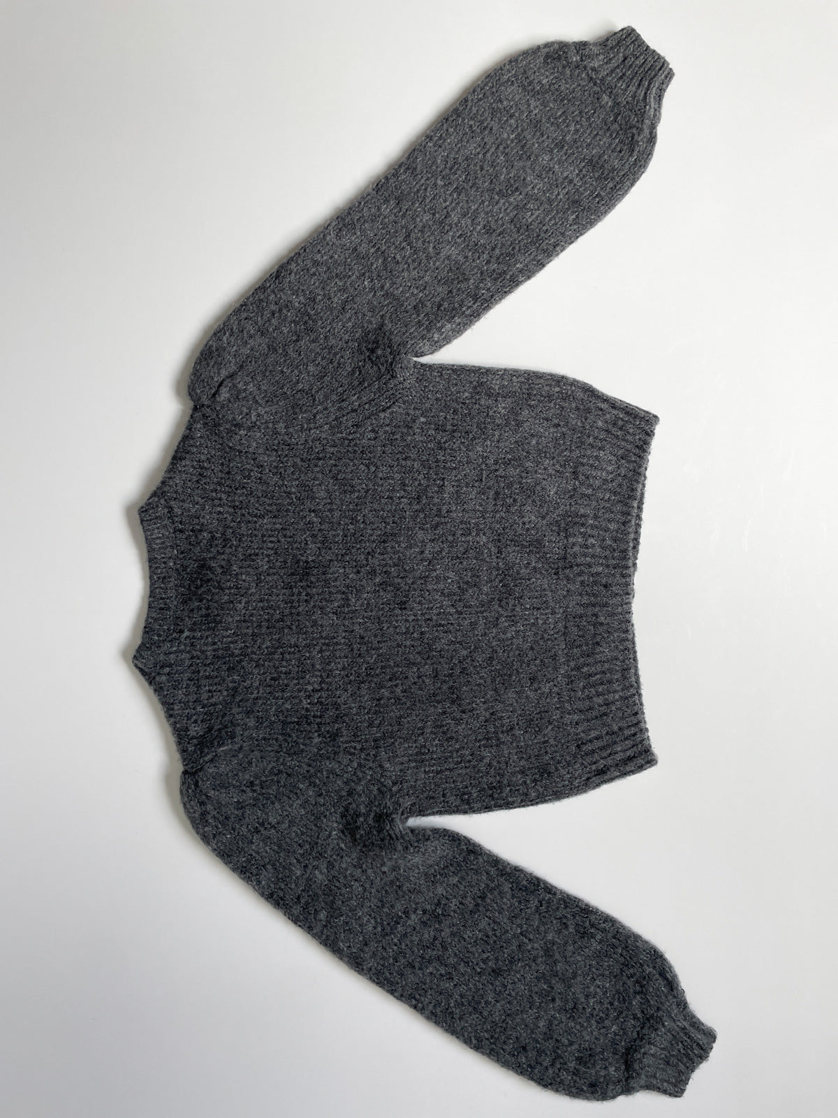 Charcoal Knit Balloon Sleeve Statement Button Cardigan