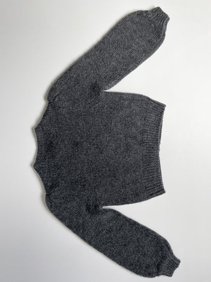 Charcoal Knit Balloon Sleeve Statement Button Cardigan