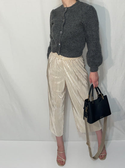 Charcoal Knit Balloon Sleeve Statement Button Cardigan