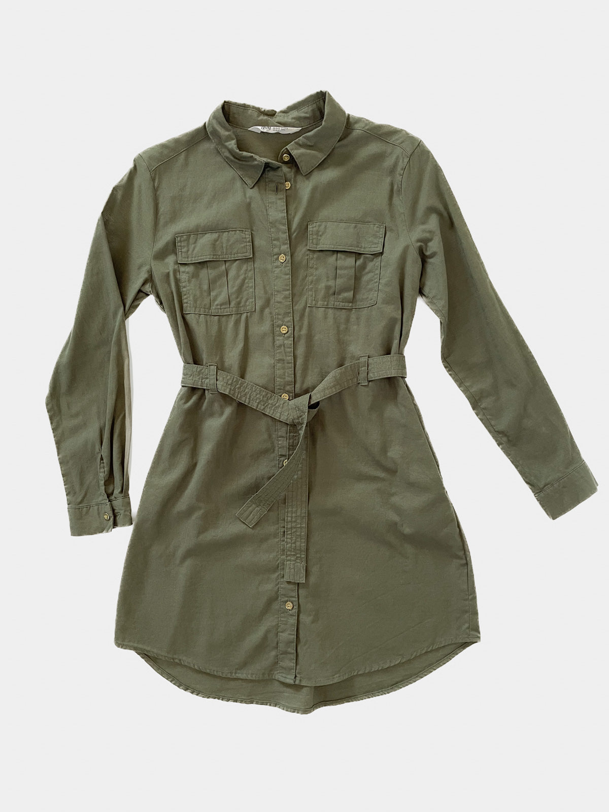 Youth / Petite Cotton Belted Shirt Dress in Khaki