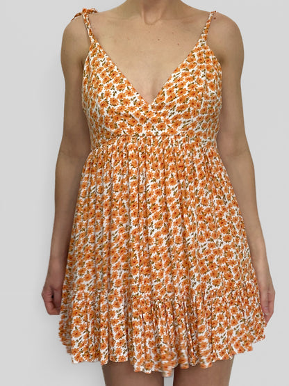 Orange Ditsy Floral Soft Babydoll Dress